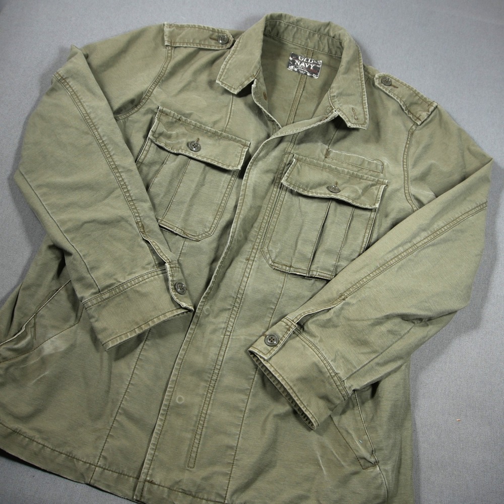 VTG Y2K Workwear Field Jacket Men L Military Outddor Fafari Canvas Overshirt